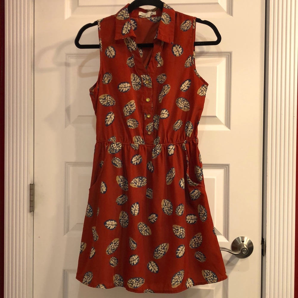 Silky Orange and Teal Leaf Pattern Dress by Mine